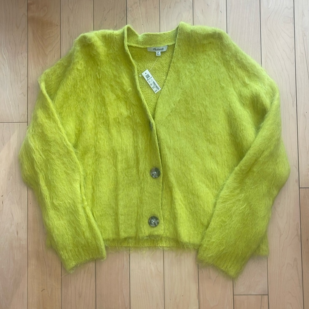 Madewell chartreuse fuzzy cardigan